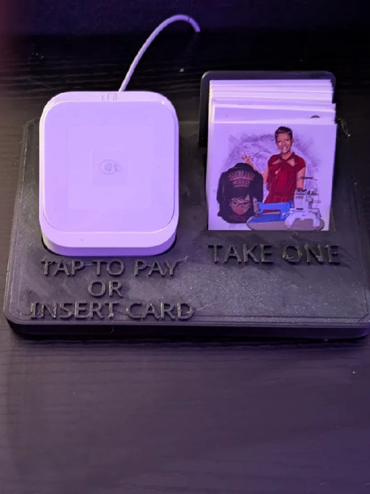 Square table pay station with business card holder